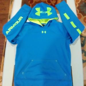 Boys youth Lg Under Armour hoodie, blue/neon green